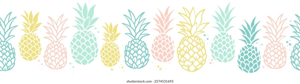 Lovely hand drawn pineapples, summer background, tropical design, great for textiles, wallpapers, packaging - vector