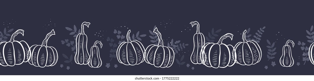 Lovely hand drawn pumpkin horizontal seamless pattern, great for Thanksgiving and Halloween textiles, banners, wallpapers, wrapping - vector design
