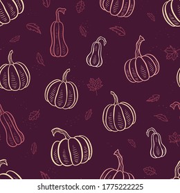 Lovely hand drawn pumpkin seamless pattern, great for Thanksgiving and Halloween textiles, banners, wallpapers, wrapping - vector design