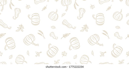 Lovely hand drawn pumpkin seamless pattern, great for Thanksgiving and Halloween textiles, banners, wallpapers, wrapping - vector design