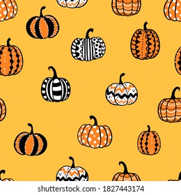 Lovely hand drawn pumpkin seamless pattern, great for Halloween designs, wallpapers, textiles, banners - vector design