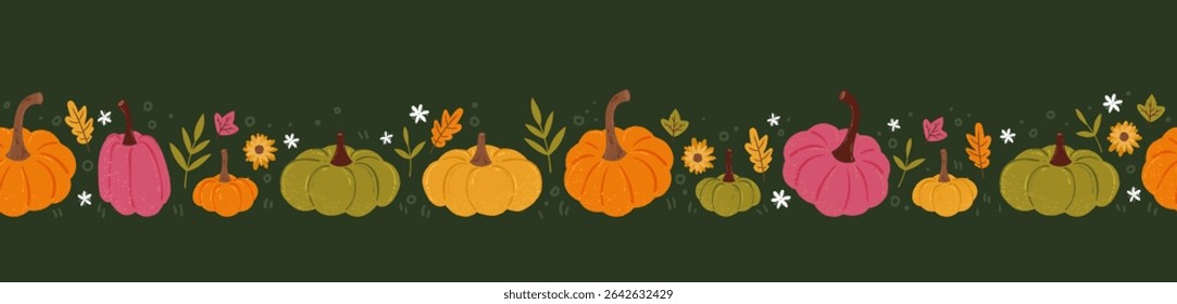 Lovely hand drawn pumpkin seamless pattern with pumpkins and autumn decoration, great for textiles, table cloth, wrapping, banners, wallpapers - vector design

