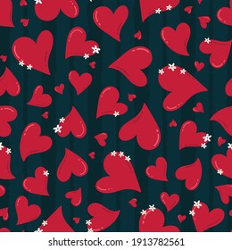 Lovely hand drawn romantic seamless pattern, chaotic doodle hearts, great for Valentine's, Mother' Day textiles, banners, wallpapers - vector design 