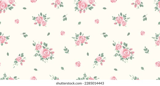 Lovely hand drawn roses seamless pattern, cute floral design, great for textiles, wallpapers, wrapping.
