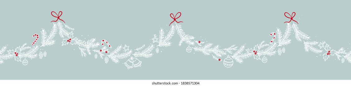 Lovely hand drawn seamless christmas garland with branches and decoration, great for banners, wallpapers, cards - vector design