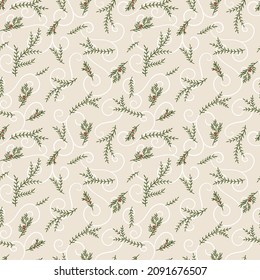 Lovely hand drawn seamless christmas pattern with branches and decoration, great for banners, wallpapers, cards, textiles - vector design
