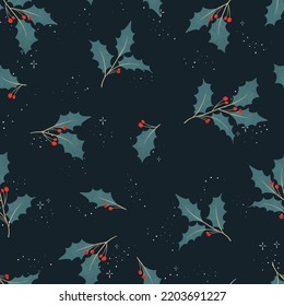 Lovely hand drawn seamless christmas pattern with branches and decoration, great for banners, wallpapers, cards - vector design 