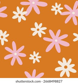 Lovely hand drawn seamless pattern with whimsical flowers. Cute vector endless background for textile, wallpaper. Charming botanical pattern. Trendy contemporary illustration