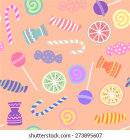 Lovely hand drawn sweets and candies seamless pattern. Best for birthday party invitations.