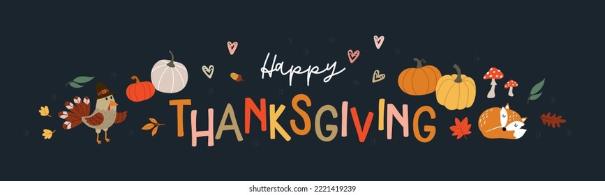 Lovely Hand Drawn Thanksgiving Design With Pumpkins And Leaves, Great For Textiles, Table Cloth, Wrapping, Banners, Wallpapers - Vector Design 