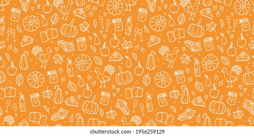 Lovely hand drawn Thanksgiving seamless pattern, cute doodle background, great for banners, wallpapers, wrapping, textiles - vector design