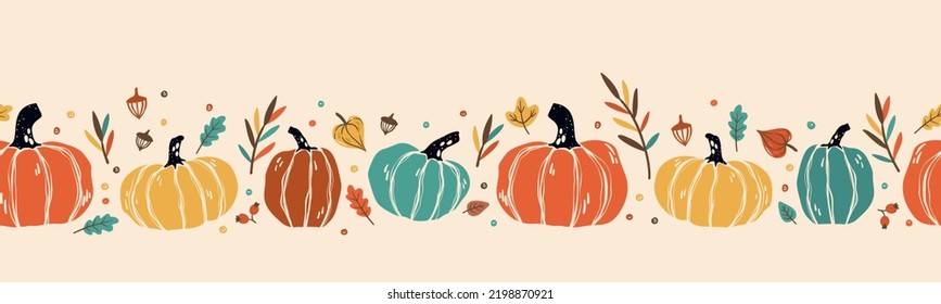 Lovely hand drawn Thanksgiving seamless pattern with pumpkins and sunflowers, great for textiles, table cloth, wrapping, banners, wallpapers - vector design