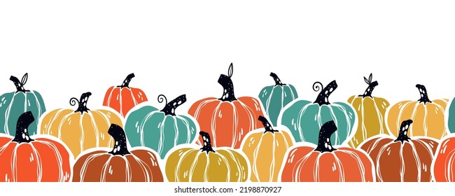 Lovely Hand Drawn Thanksgiving Seamless Pattern With Pumpkins And Sunflowers, Great For Textiles, Table Cloth, Wrapping, Banners, Wallpapers - Vector Design