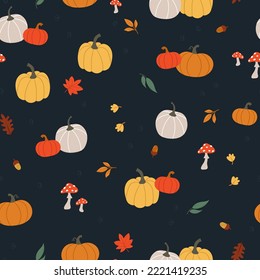 Lovely Hand Drawn Thanksgiving Seamless Pattern With Pumpkins And Fall Items, Great For Textiles, Table Cloth, Wrapping, Banners, Wallpapers - Vector Design 