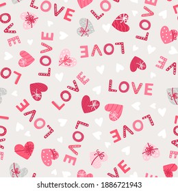 Lovely hand drawn Valentine's Day seamless pattern with hearts, fun background great for banners, wallpapers, textiles, wrapping - vector design