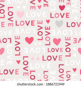 Bonito patrón sin fisuras del día de San Valentín dibujado a mano con corazones, fondo divertido genial para banners, fondos de pantalla, textiles, envoltura - diseño vectorial