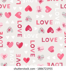 Lovely hand drawn Valentine's Day seamless pattern with hearts, fun background great for banners, wallpapers, textiles, wrapping - vector design