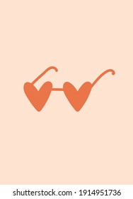 Lovely Hand Drawn Vector Illustration. Girly Heart Shaped Glasses on Peach Background. Simple Style Graphic Design. Ideal as Wall Art or Cute Valentines Card.