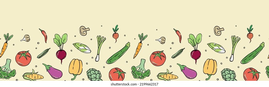 Lovely hand drawn vegetables seamless pattern, doodle veggies, great for textiles, wrapping, packaging - vector design