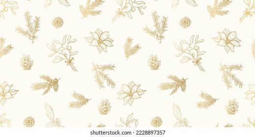 Lovely hand drawn winter branches seamless pattern, great for wrapping paper, textiles, banners, wallpapers - vector design