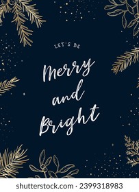 Lovely hand drawn winter branches christmas template, luxury design with golden snowflakes and twigs, great for cards, banners, wallpapers - vector design