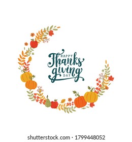 Lovely hand drawn and written Thanks Giving Design, cute pumpkins, leaves and font, great for Thanksgiving banners, wallpapers, cards - vector design