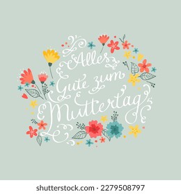 Lovely hand written Mother's Day design in German "Happy Mother's Day" with cute flowers, great for cards, banners, wallpapers, gift bags - vector design