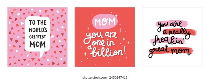 Lovely hand written Mother's Day designs, cute messages, great for cards, invitations, gifts, banners - vector design