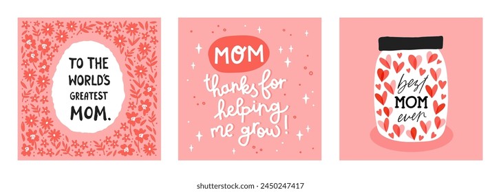 Diseños del día de la madre escritos a mano encantadora, mensajes lindos, grande para tarjetas, invitaciones, regalos, Anuncios - diseño del Vector