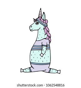 Lovely hand-drawn unicorn-girl playing sports and a lettering - i love unicorns.