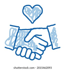 Lovely Handshake sketch icon vector. Dibujo de la línea azul del doodle dibujado a mano Lovely Handshake (signo de apretón de manos). ilustración de símbolo aislado