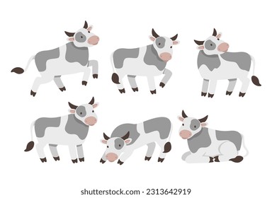 Lovely Happy Baby Cow in Various Action Set, Adorable Funny Farm Animal Cartoon Character Vector Illustration