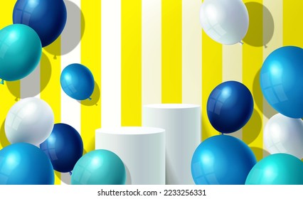 Lovely happy background with realistic balloons template vector for display or showcase