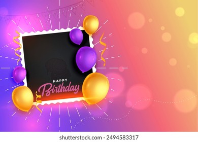 lovely happy birthday event poster with picture border frame vector