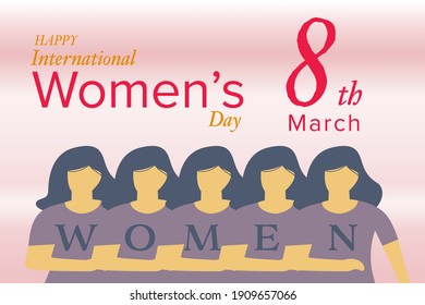 lovely happy international women's day international celebration background, greeting card. Postcard on March 8. 5 cute woman illustration.