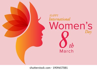 lovely happy international women's day international celebration background, greeting card. Postcard on March 8. woman head illustration from side view happy women's day with flowers.