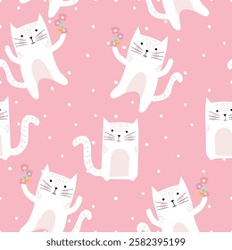 Lovely Happy Kittens Seamless Pattern