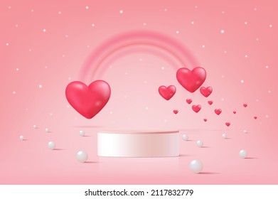 Lovely happy valentine ’s day background with realistic heart shiny template vector