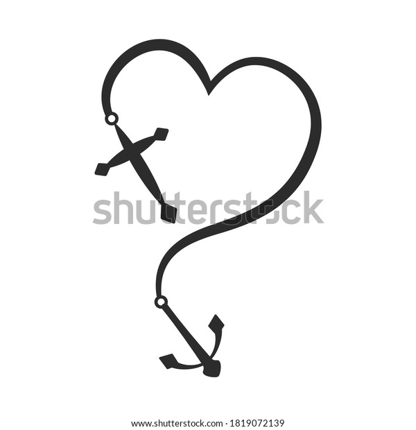 Lovely heart with anchor and cross medal -\
lovely lettering calligraphy quote. Handwritten  tattoo, ink design\
or greeting card. Modern vector\
art.
