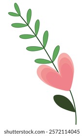 Lovely heart flower branch for Valentine. Graphic illustration design on white background for any special time such as wedding or anniversary.