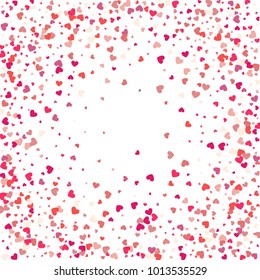 Lovely heart frame with confetti hearts. Love vector border on white background