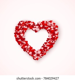 Lovely Heart frame from small red and pink hearts. Feeling of love in st. Valentines day. vector illustration