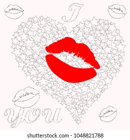 Lovely heart made from stars . Kiss . Romantic.I love you.