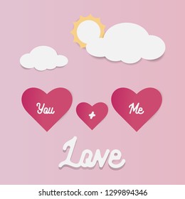 lovely heart on abstract background with text love and clouds sun mini heart design for valentine's day festival Vector illustration paper craft style