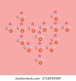 Una hermosa forma de corazón creativamente formada de flores vibrantes y delicadas vides.