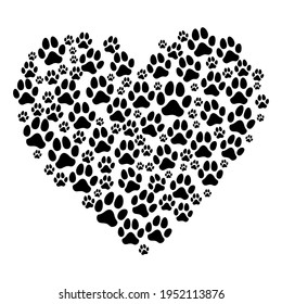 Lovely heart shape with pet footprint. - funny  vector saying. Good for scrap booking, posters, textiles, gifts, t shirts. Adorable Dog paws.