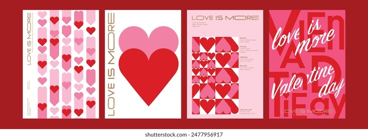 Lovely heart shape poster design set red pink gold lettering typography layout editorial a4 flyer love pattern unique graphic design holiday valentine date couple present romance simple template cover