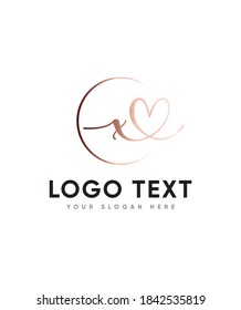 A lovely heart and timeless handwritten letter type X  logo template, Vector logo for business and company identity 