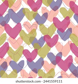 Lovely Hearts and Stripes Vector Pattern Set. Colorful Horizontal Stripes on a White Background.   Transparent Love Orange Romantic Wedding Background. 