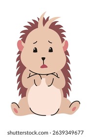 Lovely hedgehog. Cute funny wild forest animal. Prickly cartoon character. Vector isolated illustration